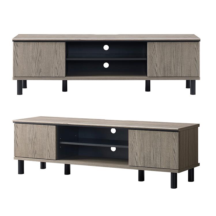 テレビ台 グレー×黒 約幅140 脚付き 木製 収納家具 TVボード AV収納
