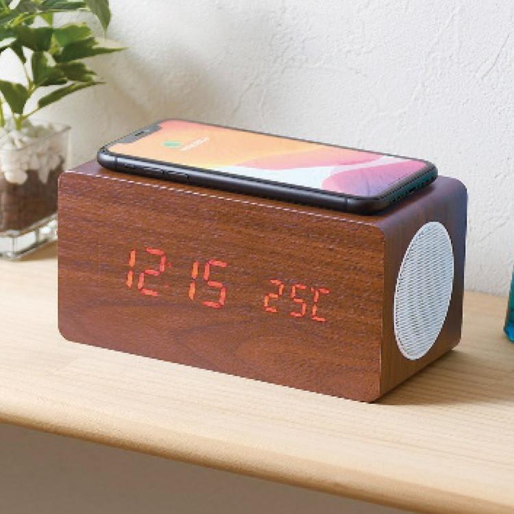 アイトック ブルートゥーススピーカー・ワイヤレス充電機能付クロック