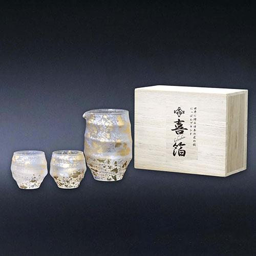 ウチキ 喜箔グラス 酒器セット 金箔・銀箔を使った石川県・山中漆器