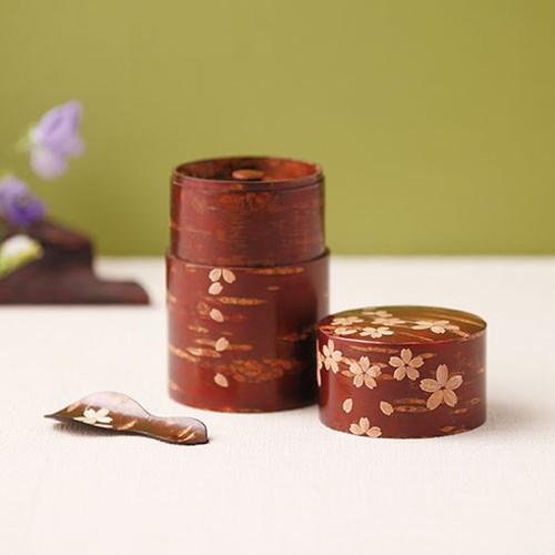 茶道具 樺細工 桜皮細工 茶筒 茶箕セット 共箱 V 5772 茶筒 総
