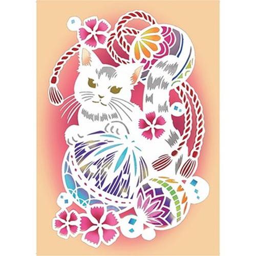 トラストプリンティング 切り絵キット 猫と鞠-A4white-H ハンドメイド