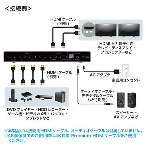 サンワサプライ 4K・HDR・光デジタル出力付きHDMIマトリックス切替器 4