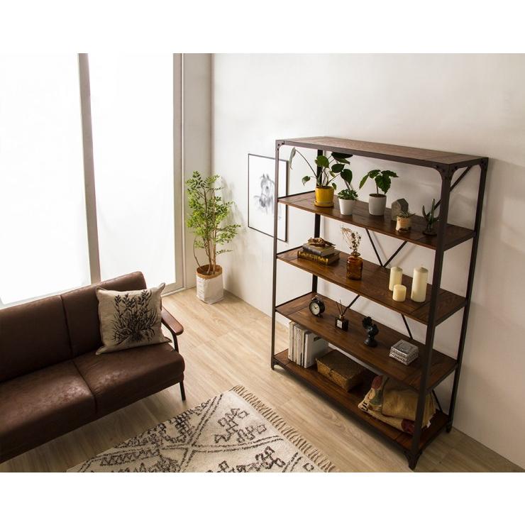 ビンテージラック 4段 幅120cm 木製 アイアンラック アンティーク調