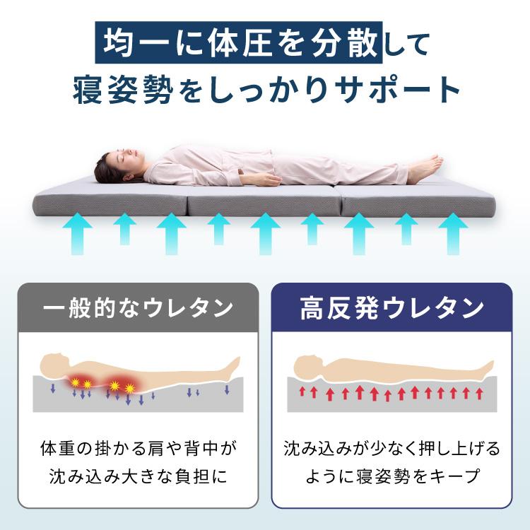 マットレス 折りたたみ 高反発 竹炭入り セミシングル 3Dセル 3つ折り