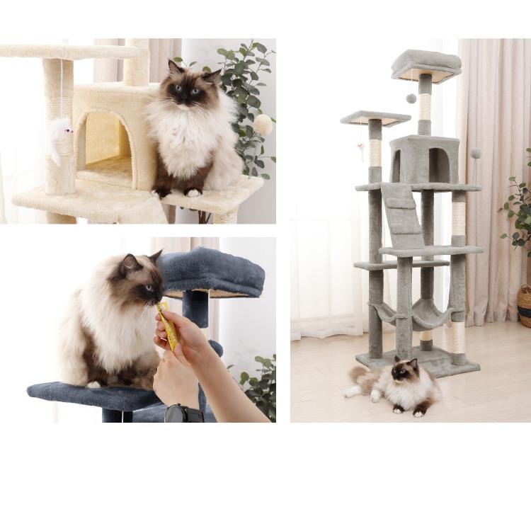 新品　キャットタワー　スリム　ライトグレー　全高162cm グレー リコメン堂 キャットタワー 据え置き スリム 49×48cm 高さ162cm 爪とぎ