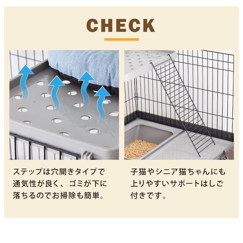 リコメン堂 猫 ケージ 2段 おしゃれ スリム キャスター 収納 トレイ