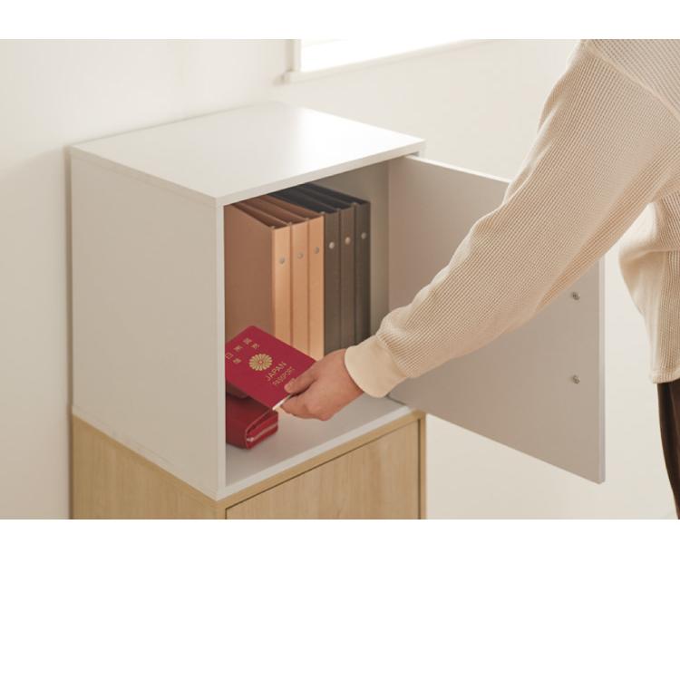 リコメン堂 キューブボックス 鍵付 扉付き 4個セット 収納 木製