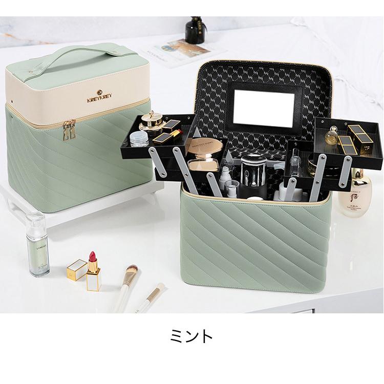 絶品 メイクボックス 鏡付き コスメボックス 大容量 収納 プロ用 ファスナー Puレザー 撥水 かわいい 可愛い ギフト プレゼント 収納ケース コスメケース Riosmauricio Com