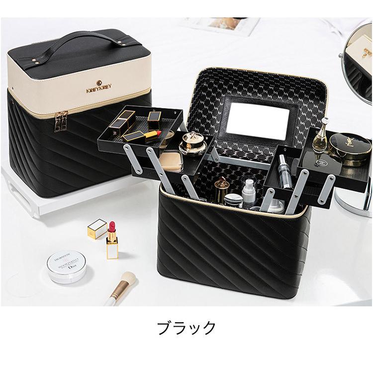 絶品 メイクボックス 鏡付き コスメボックス 大容量 収納 プロ用 ファスナー Puレザー 撥水 かわいい 可愛い ギフト プレゼント 収納ケース コスメケース Riosmauricio Com