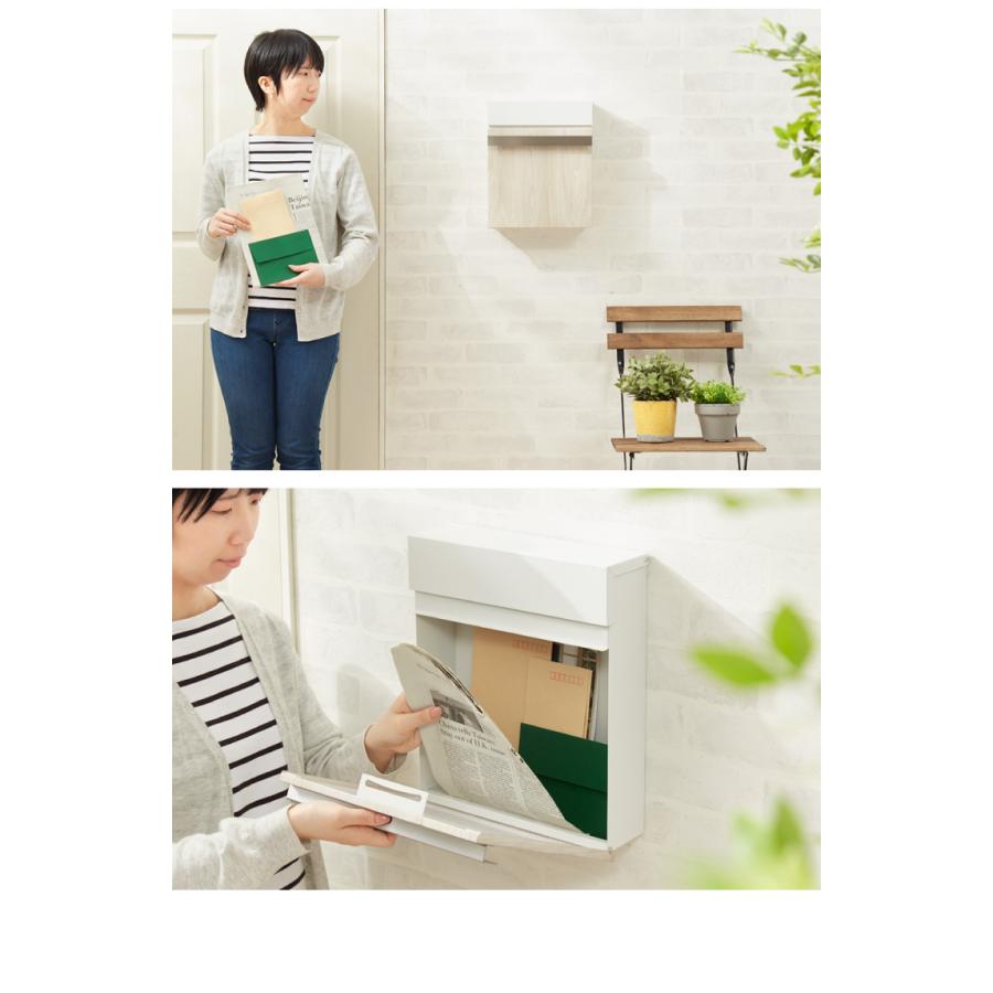 リコメン堂 ポスト 壁掛け 鍵付き キーロック式 スチール 木目調
