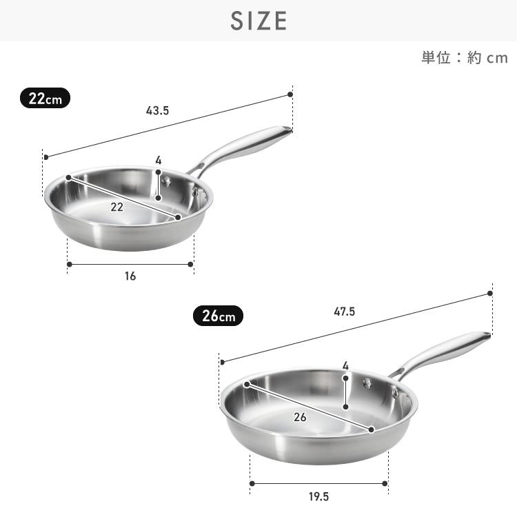 tesione テシオン ステンレスフライパン 22cm+26cm 2点セット フッ素不