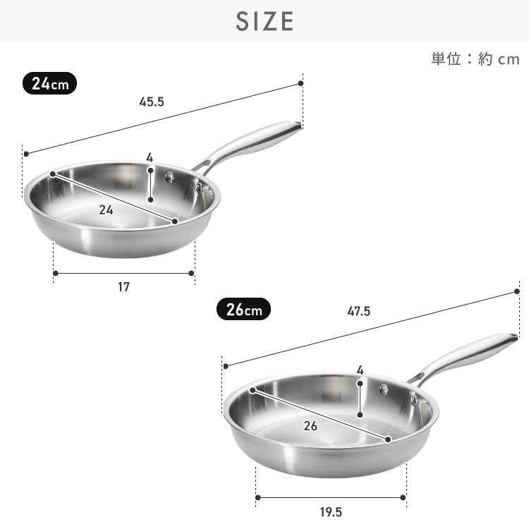 tesione テシオン ステンレスフライパン 24cm+26cm 2点セット フッ素不
