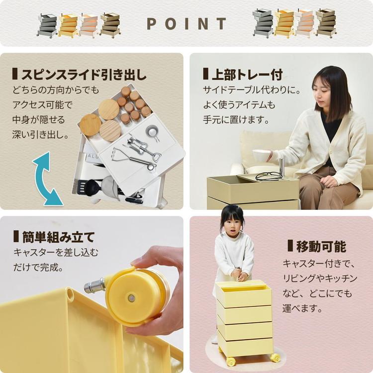 360回転ワゴン 4段 見渡せる引き出し収納 アースカラー360度回転ワゴン