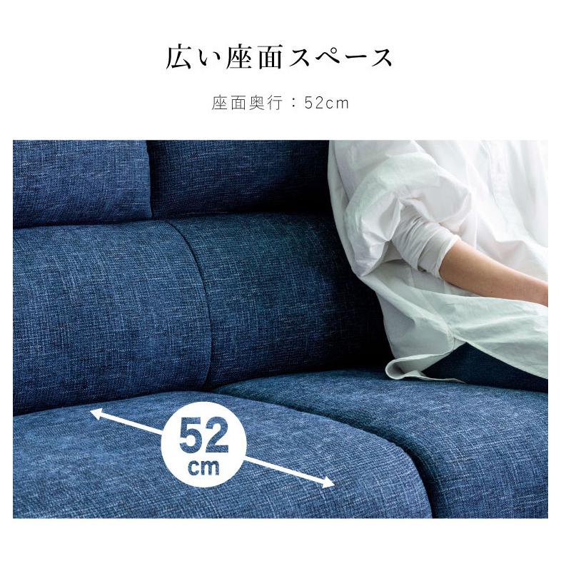 ハイバック ソファ 3人掛け 幅195 ファブリック ソファベッド ネイビー 