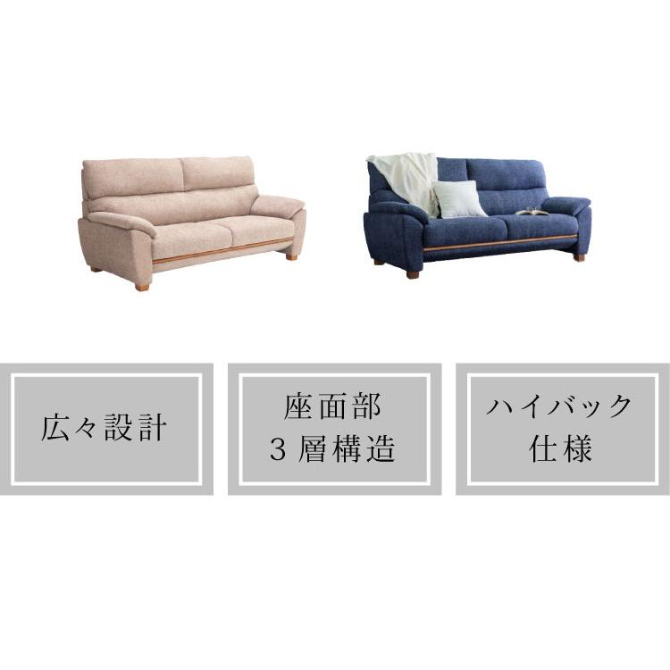 ハイバック ソファ 3人掛け 幅195 ファブリック ソファベッド ネイビー