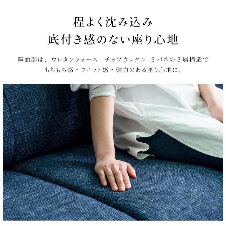 ハイバック ソファ 3人掛け 幅195 ファブリック ソファベッド ネイビー 