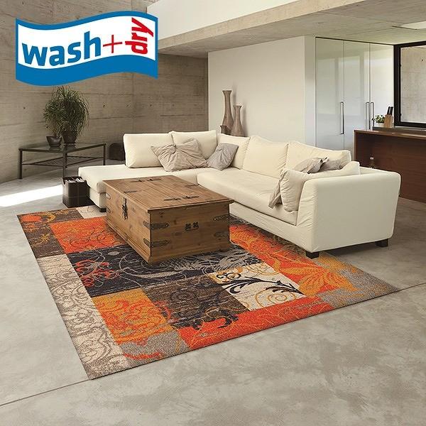 ラグマット wash+dry K012K Nostalgia 140×200cm 柄物 おしゃれ 滑り止めラバーつき 代引不可