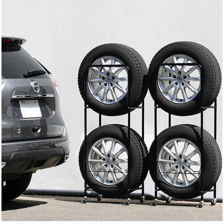 日本製 カバー付き薄型タイヤラック2個組 幅28・外径80cmまで対応 SUV 