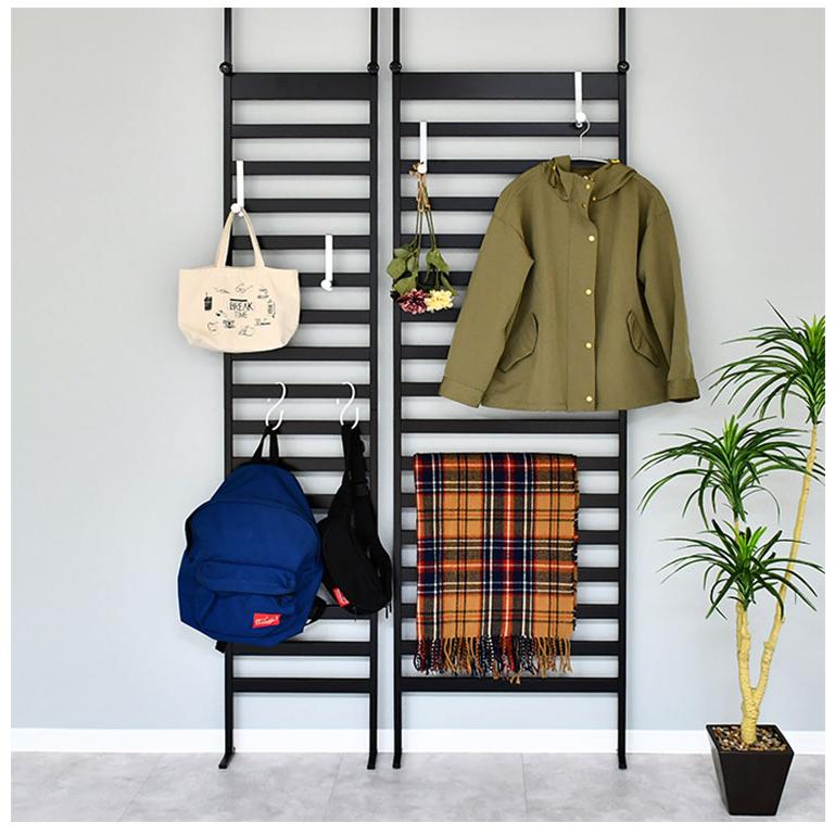 値下げ！新品　つっぱり式ハンガーラック　ブラック　壁面収納 日本製 燕三条 簡単・頑丈つっぱりラダーラック 幅75cm 壁面収納