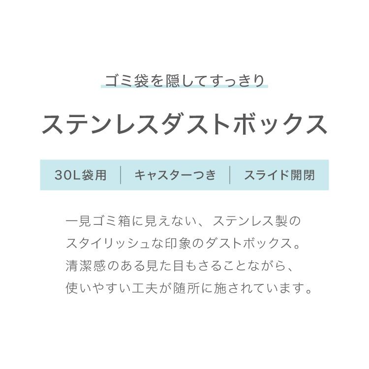 隠せる ステンレスダストボックス 30L袋用 隠しキャスター付き スタイリッシュ ゴミ箱 スライド式 フタ付き 蓋付き シンプル ごみ箱 スリム_1