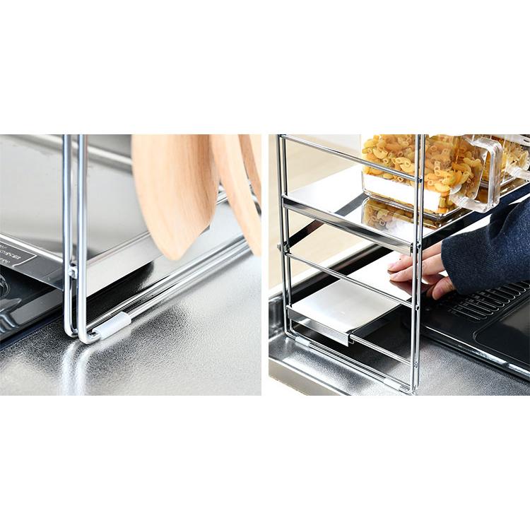 日本製 燕三条 排気口カバー付き コンロ奥多機能ラック 幅80cm 2