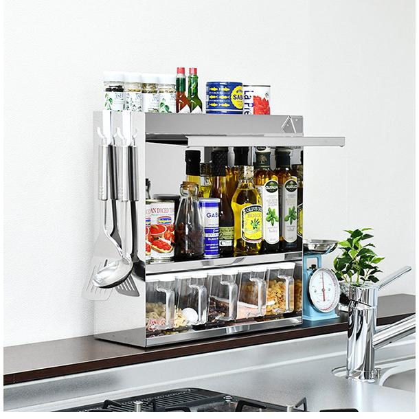 燕三条 ステンレス 調味料ラック 日本製 燕三条 フラップ扉のステンレススパイスラック ポット5 調味料