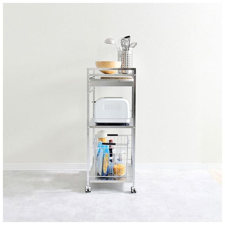 日本製 燕三条 ハンドル付き ステンレス作業台ワゴン 幅73.5cm 引出し