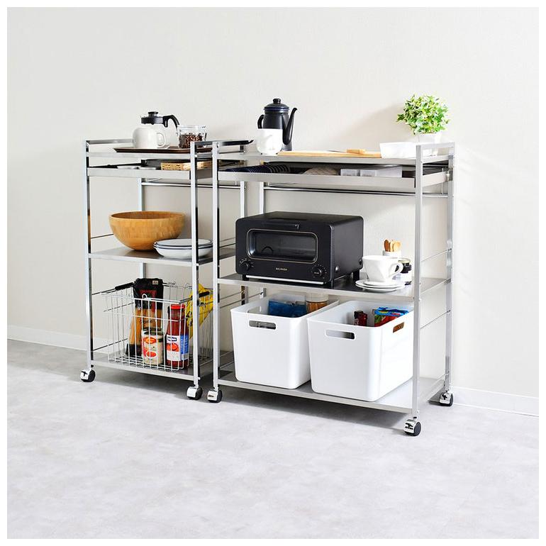 日本製 燕三条 ハンドル付き ステンレス作業台ワゴン 幅73.5cm 引出し