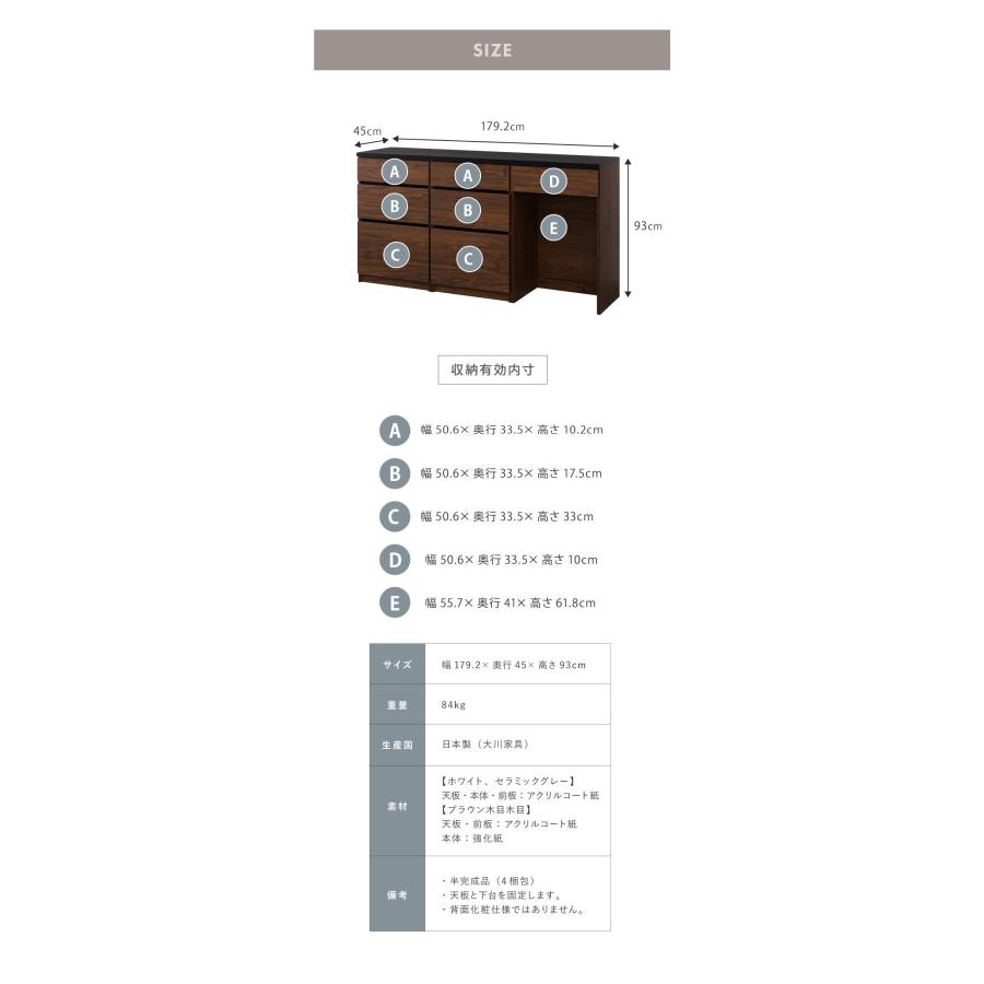食器棚 キッチンカウンター 開梱設置無料 幅180cm 日本製 国産 引出6杯