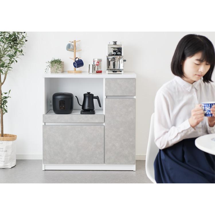 キッチンカウンター 間仕切り 幅90 食器棚 国産 完成品 大川家具 防汚