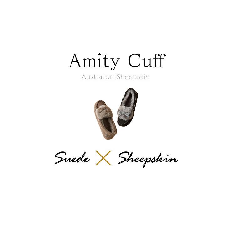 新品未使用エミュ　ライトグレー スエード ファー リボン付き モカシン オンラインファッション - EMUグレー ファー付き モカシン