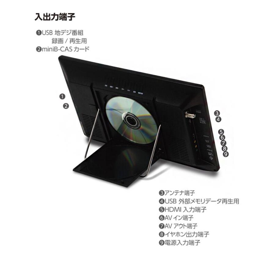 ポータブルテレビ 14インチ DVDプレーヤー搭載 地デジ録画機能 3