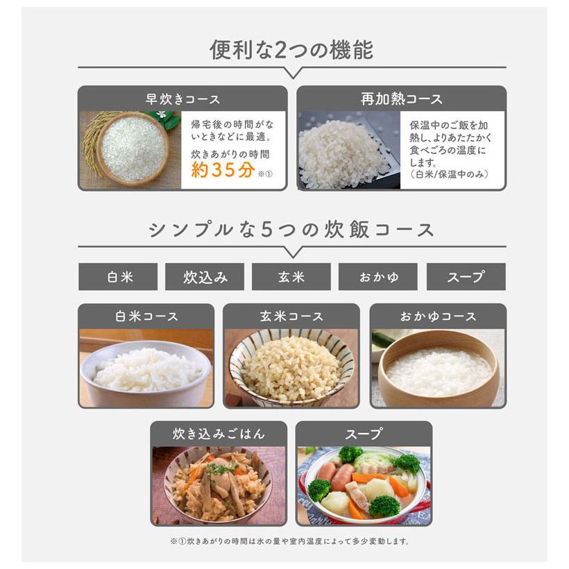 コンパクト炊飯器 3合 OKOMEDAKI ブラック ホワイト RM-204H 炊飯器