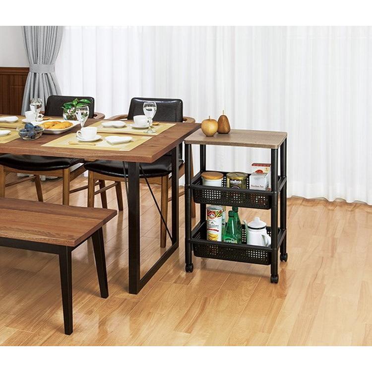 ウッドスタイルワゴン BK F49001 キャスター付き サイドテーブル 小物