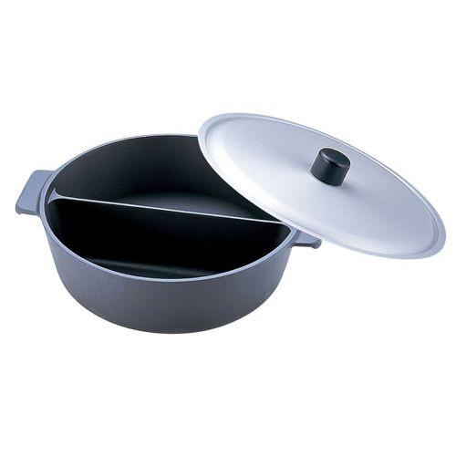 ヒキモト アルミ鍋のなべ 二槽式フッ素加工(蓋付) 21cm QNB3303