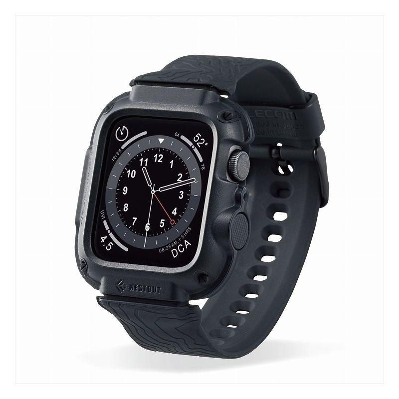 エレコム ELECOM アップルウォッチ Apple Watch バンドケース カバー SE 6 44mm メーカー直売 NESTOUT 品質検査済 アウトドア 4 代引不可 ブラック 耐衝撃 ネストアウト 5