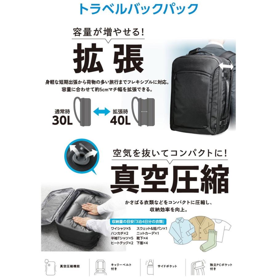リュック 旅行 大容量 30~40L拡張 真空圧縮トラベルバックパック 3泊4