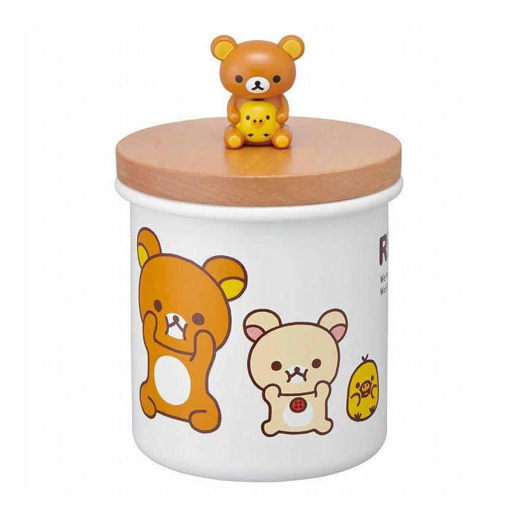 リラックマ マスコット付き キャニスター ホーロー 琺瑯 木 蓋 750ml
