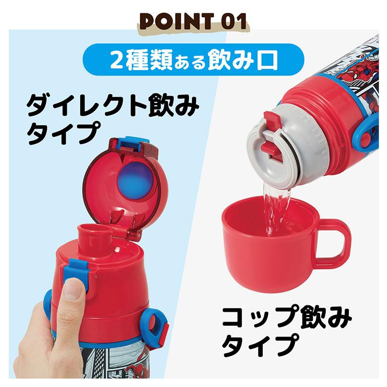 スパイダーマン25 水筒 キッズ 直飲み ワンタッチ ステンレス 保冷