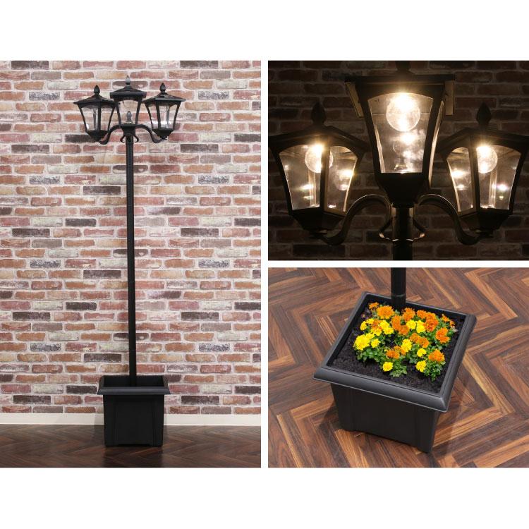 ソーラースタンドライト プランター付き 3灯 LEDライト ガーデン