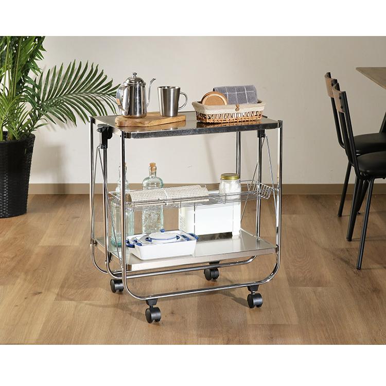 70s ドイツ ヴィンテージ フォールディングワゴン キッチンワゴン シェルフ dショッピング |ワゴン 高さ73cm テーブルワゴン OSB 木製 キャスター