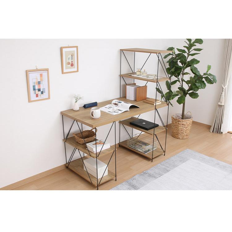 ワイヤーデスク ラック付き 幅122cm 勉強机 棚付き パソコンデスク