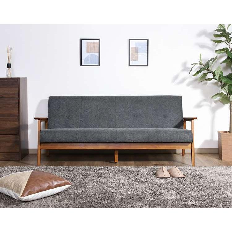 厚手ファブリックソファ ミート 3P GY BR ソファ ファブリック 三人