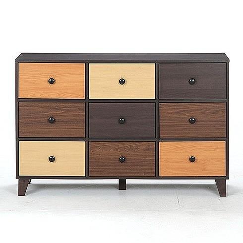 ウッドグラデーション ワイドチェスト W1200×D390×H775mm MDF パチクルボード おしゃれ 収納 代引不可の画像