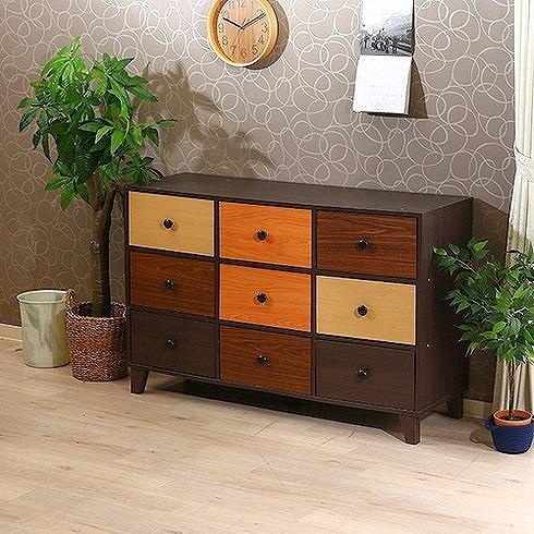 ウッドグラデーション ワイドチェスト W1200×D390×H775mm MDF パチクルボード おしゃれ 収納 代引不可の画像