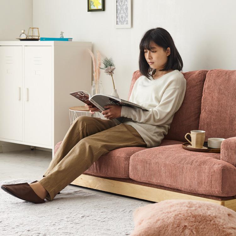 ソファ コーデュロイソファ 幅131cm 完成品 2p 2人掛け ロータイプ