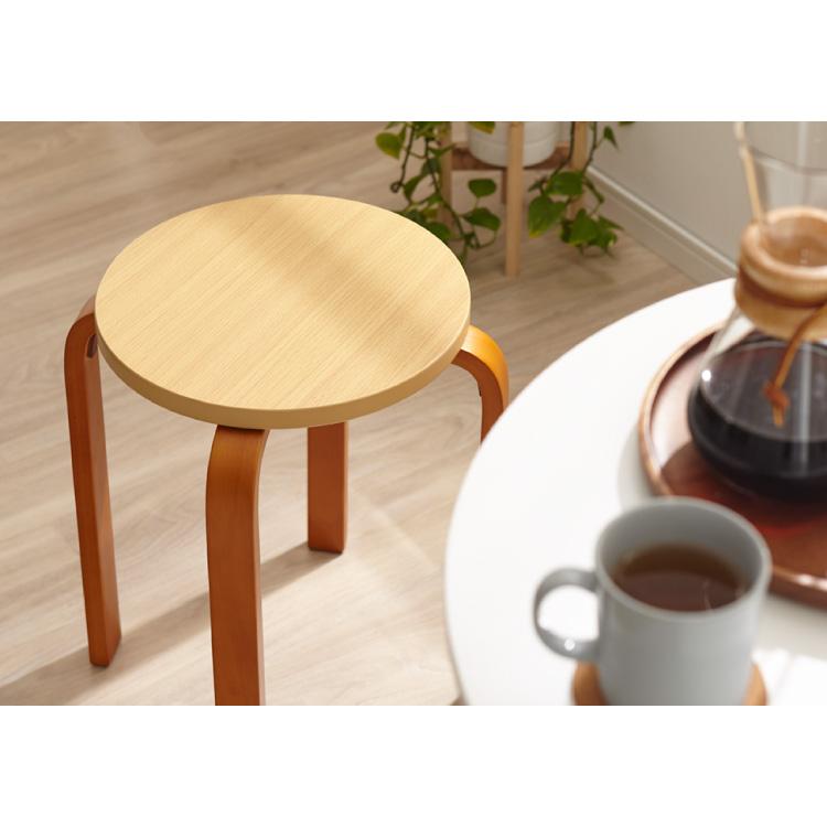 リコメン堂 スツール 木製 同色6脚セット 曲脚イス シンプル ウッド