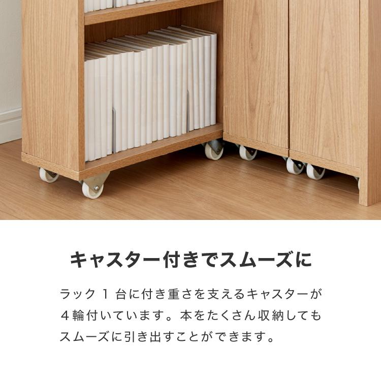 本棚 スライド スリム 2列 ハーフタイプ 大容量 キャスター付き