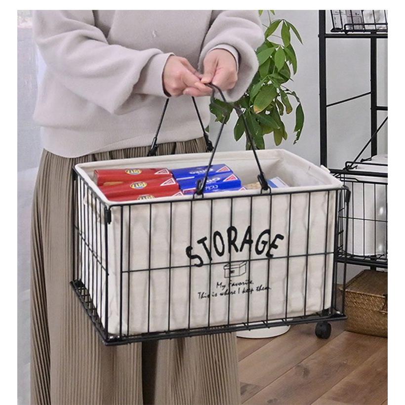 キッチンワゴン バスケット付き 3段 持ち運べるかご付き キャスター