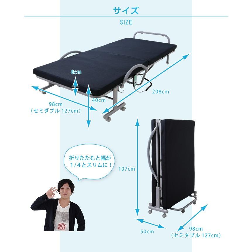 低反発 メッシュ仕様 電動 リクライニングベッド セミダブル ベッド 折りたたみ 折りたたみベッド 代引不可